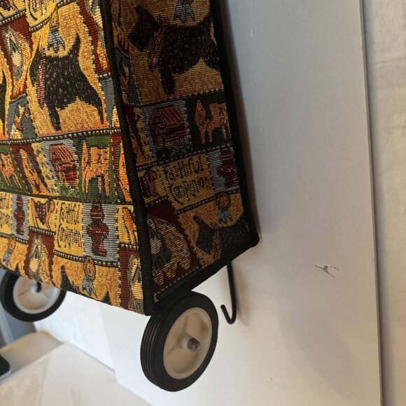 Scottie Tapestry Rolling Travel Collapsible Bag on Wheels Vtg Portable Travel To - Picture 7 of 16